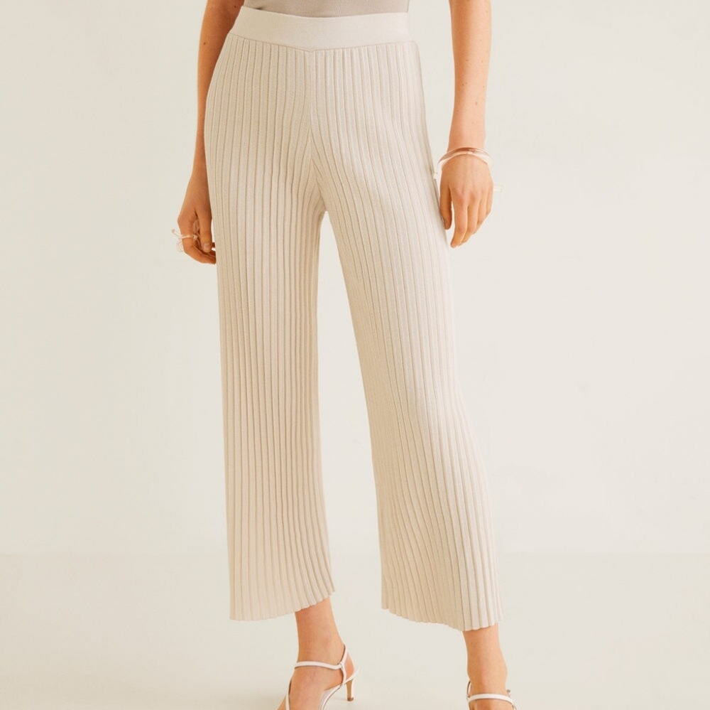 MANGO 2-pc Set Plisse Knit Rib Pants and Top Set Size Medium Cream - Picture 6 of 6